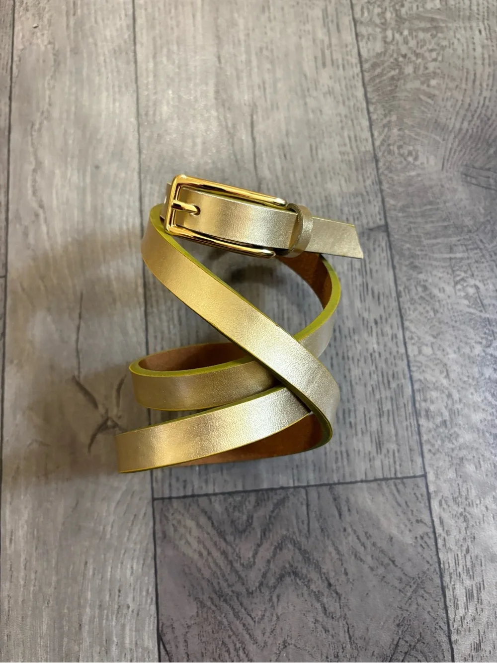 Gold Leather Skinny Women's Belt with Polished Gold Buckle Plus Size